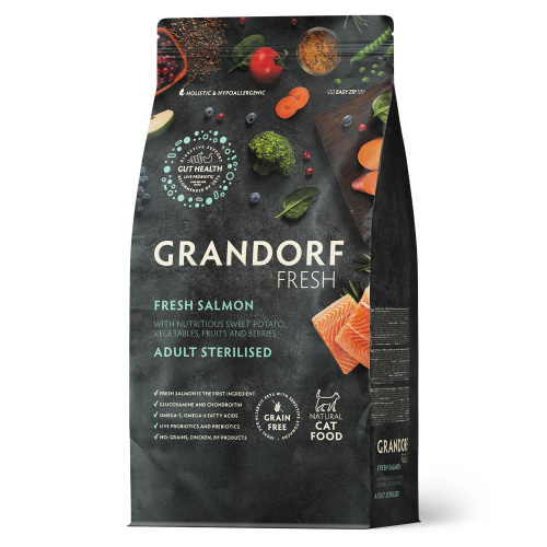 GRANDORF Fresh Cat Корм для кошек STERILISED Salmon&Sweet Potato стерилизованных Лосось батат