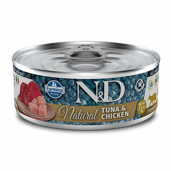 FARMINA N&D CAT Natural Консервы д/кошек Тунец и Курица 80 г