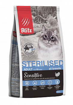 BLITZ Sensitive Sterilised Adult Cat Сухой корм д/стерилизованных  кошек с Индейкой