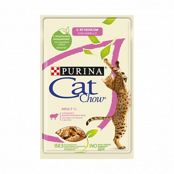 CAT CHOW Пауч для кошек с Ягненком и Зеленой Фасолью кусочки в желе 85 г