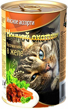 НОЧНОЙ ОХОТНИК Консервы д/кошек Мясное ассорти, желе 400 г