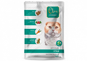 CLAN CLASSIC Пауч для кошек Утка брусника морковь в соусе 85 гр 130.4.206