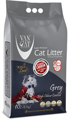 VAN CAT Grey Наполнитель комкующийся с активированным углем 10 л, 8,8 кг