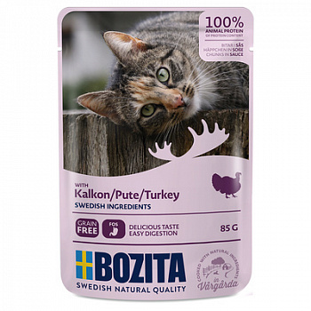 BOZITA Пауч для кошек кусочки в соусе с Индейкой 85 г