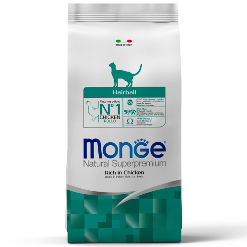 MONGE CAT Корм для кошек Daily Line HAIRBALL выведение шерсти из Курицы