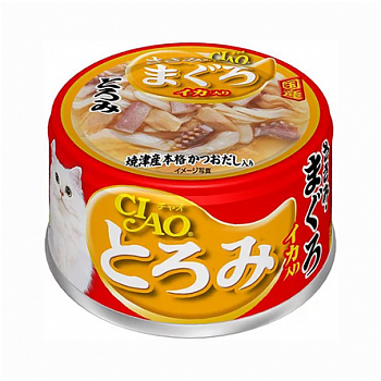 INABA CIAO Консервы для кошек Кальмар, Филе Курицы и Мраморный Тунец 80 г