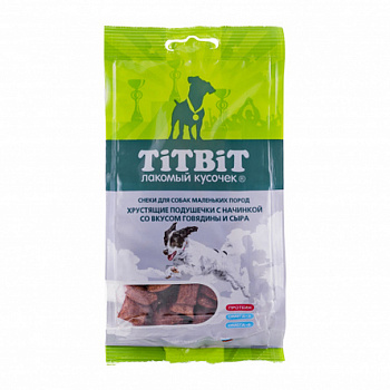 TiTBiT Лакомство для собак мини пород Хрустящие подушечки Говядина и Сыр 95 г