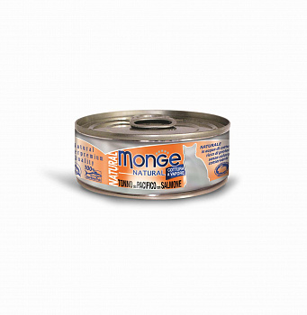 MONGE CAT Natural Yellowfin Tuna with Salmon Консервы д/кошек Тихоокеанский Тунец и Лосось 80 г