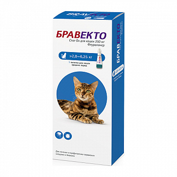 MSD Бравекто Спот Он капли от блох и клещей для кошек от 2,8 до 6,25 кг