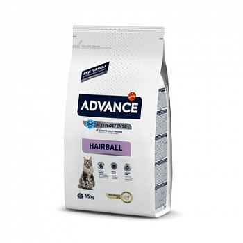 ADVANCE Hairball Сухой корм для кошек Вывод шерсти с Индейкой и Рисом 1,5 кг