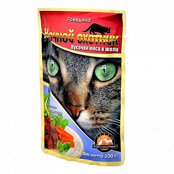 НОЧНОЙ ОХОТНИК Пауч д/кошек Говядина, желе 100 г
