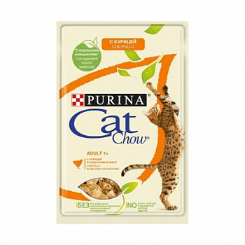 CAT CHOW Пауч для кошек с Курицей и Кабачками кусочки в желе 85 г
