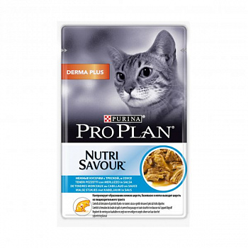 PURINA Pro Plan NutriSavour Derma+ Пауч д/кошек Чувствительня кожа с Треской в соусе 85 г
