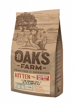 OAKs FARM Беззерновой сухой корм для котят с Лососем