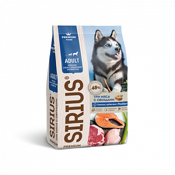 SIRIUS Premium Сухой корм для собак с повышенной активностью Три Мяса с Овощами