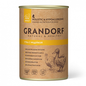 GRANDORF Консервы д/собак Утка с Индейкой 400 г