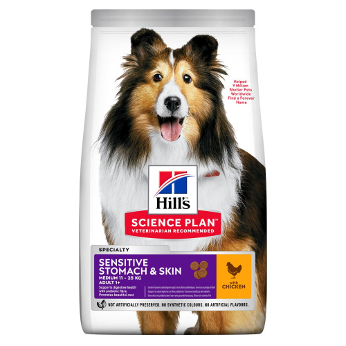 HILL'S SP Sensitive Stomach & Skin Сухой корм д/собак Средних пород Чувствит пищеварение с Курицей