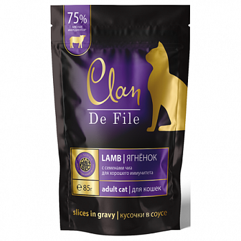 CLAN De File Пауч для кошек Ягненок с семенами чиа в соусе 85 гр 130.3.114