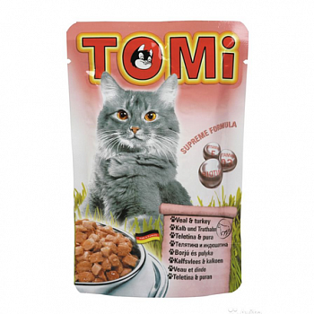 TOMI Пауч д/кошек Кусочки  в соусе Телятина с Индейкой 100 г