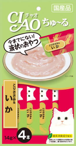 INABA ЧАО ЧУРУ Пюре для кошек Куриное филе и кальмар 14гр*4 139.2246