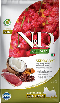 FARMINA N&D Quinoa Skin&Coat Беззерновой сухой корм д/собак мини пород Кожа и Шерсть Утка и Киноа