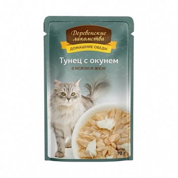 ДОМАШНИЕ ОБЕДЫ Пауч д/кошек Тунец с окунем в нежном желе 70 г