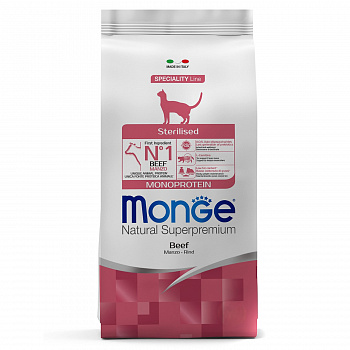 MONGE CAT Корм для кошек Speciality Line MONOPROTEIN стерилизованных из Говядины