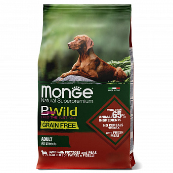 MONGE DOG Корм для собак BWild GRAIN FREE беззерновой Ягненок картофель горох