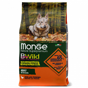 MONGE DOG Корм для собак BWild GRAIN FREE беззерновой Утка картофель