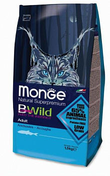 MONGE BWild CAT Anchovies Сухой корм д/кошек с Анчоусами