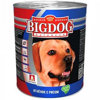 ЗООГУРМАН Big Dog Консервы для собак с Ягненком и Рисом 850 г