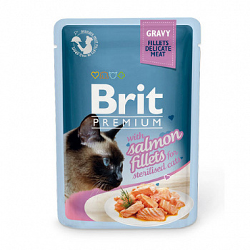 BRIT Premium Salmon Fillets Пауч д/стерилиз кошек Филе лосося в соусе, 85 г