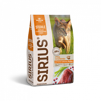 SIRIUS Premium Сухой корм для стерилизованных кошек Утка и Клюква