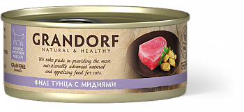 GRANDORF Консервы д/кошек филе Тунца с Мидиями 70 гр*12 шт