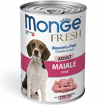 MONGE DOG Fresh Chunks in Losf Консервы д/собак Мясной рулет Свинина 400 г