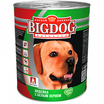 ЗООГУРМАН Big Dog Консервы для собак с Индейкой и Белым Зерном 850 г