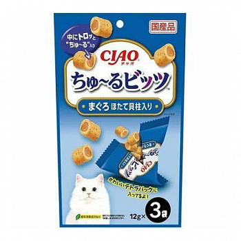 INABA Лакомство для кошек Подушечки с начинкой на основе Японского Гребешка 12г х 3 шт