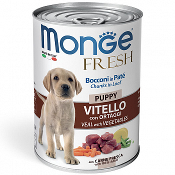 MONGE DOG Fresh Chunks in Losf Puppy Консервы д/щенков Мясной рулет Телятина с овощами 400 г