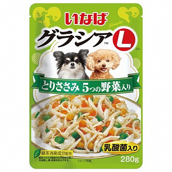 INABA ГРАЦИЯ-Л Корм для собак куриное филе с овощами в желе 280гр пауч 139.1402