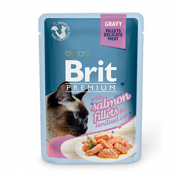 BRIT Premium Salmon Fillets Пауч д/стерилиз кошек Филе лосося в соусе, 85 г