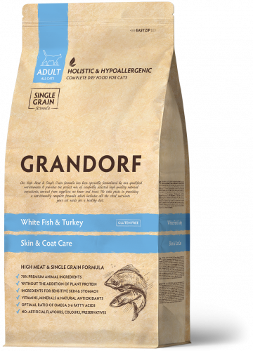 GRANDORF CAT SKIN&CARE корм для кошек забота о коже и шерсти Белая рыба и индейка