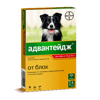 BAYER Адвантейдж капли от блох для собак весом от 10 до 25 кг (4 пипетки)