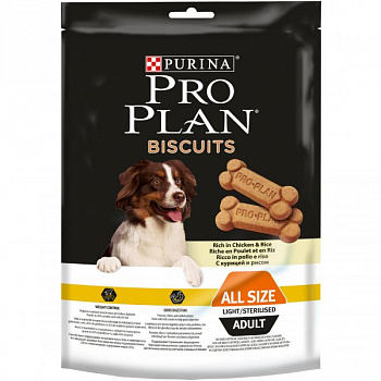 PURINA Pro Plan Biscuits Лакомство д/склонных к изб весу или стерилиз собак печенье Курица 400 г