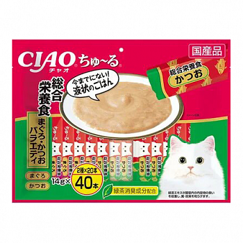 INABA CIAO Комплексное Лакомство для кошек микс Японского Желтопёрого Тунца и Тунца-Бонито14г х 4 шт