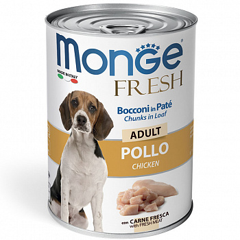 MONGE DOG Fresh Chunks in Loaf Консервы д/собак Мясной рулет с Курицей 400 г
