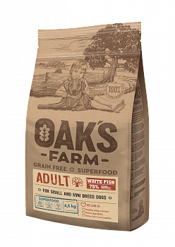 OAK`S FARM Grain Free Беззерновой сухой корм для собак мелких пород с Белой рыбой