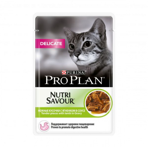 PURINA Pro Plan NutriSavour Delicate Пауч д/кошек Чувствительное пищеварение с Ягенком в соусе 85 г