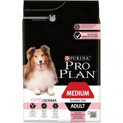 PURINA Pro Plan Optiderma Medium Сухой корм д/собак средних пород Чувствит кожа Лосось и рис