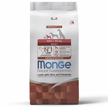MONGE DOG Корм для собак Speciality Line MONOPROTEIN Mini мелких пород Ягненок рис картофель