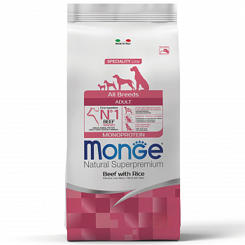 MONGE DOG Корм для собак Speciality Line MONOPROTEIN All Breeds всех пород Говядина рис